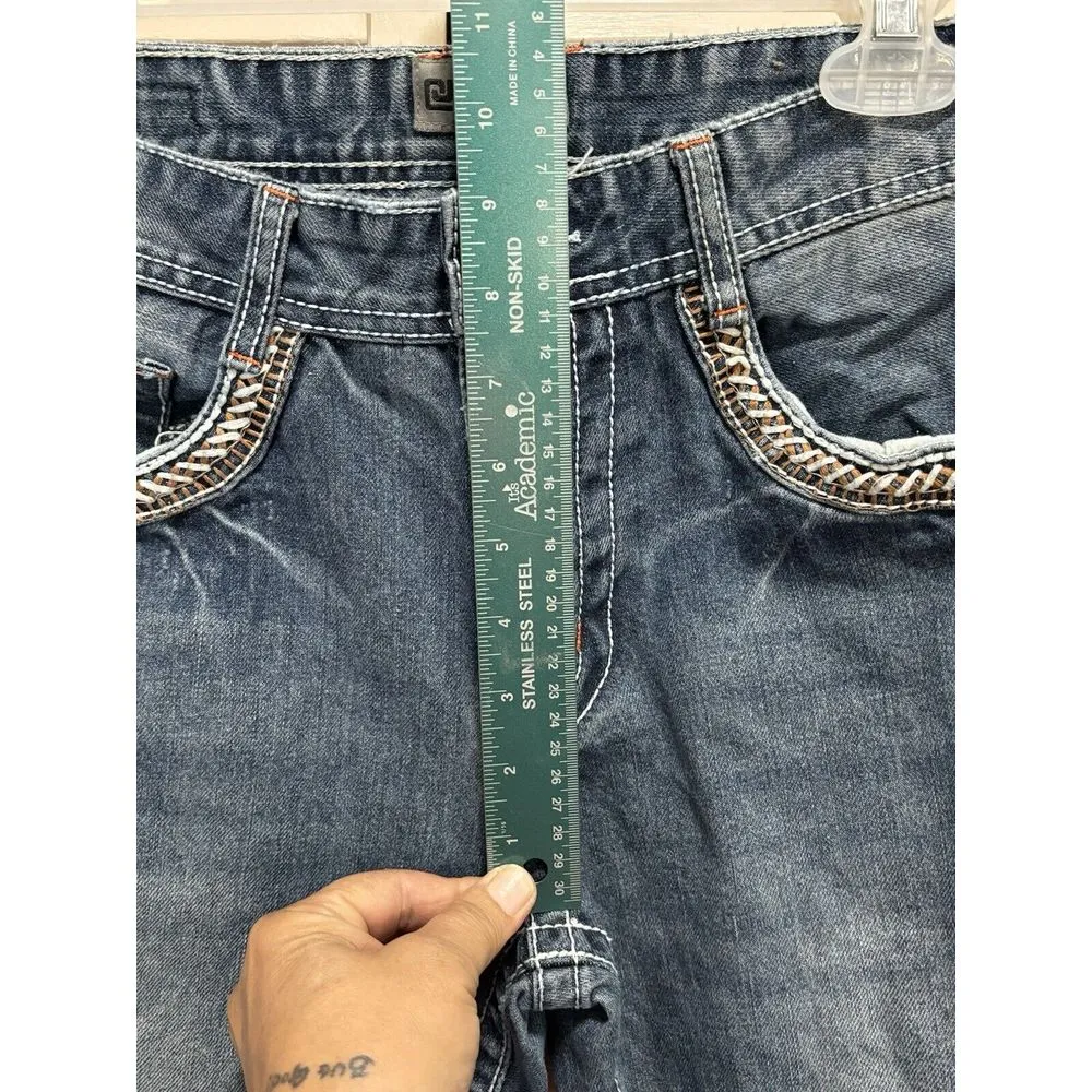 BLACK Medium Wash‎ Relaxed Straight Blue Jeans Denim Pocket Stitching Size 28x30 - Image 3