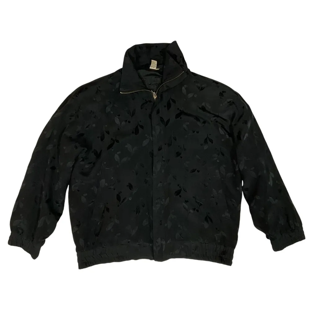 Vintage Fuda International‎ Full Zip Bomber Jacket Sz S Black Gray Leaf Pattern - Image 5