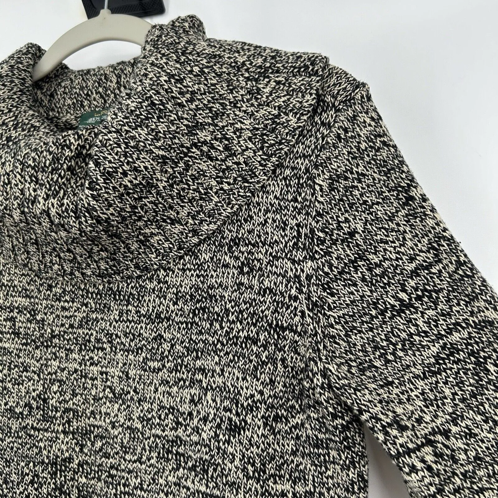 LRL Lauren Ralph Lauren Cowl Neck Sweater Marled Black Beige Long Sleeve Size M - Image 3