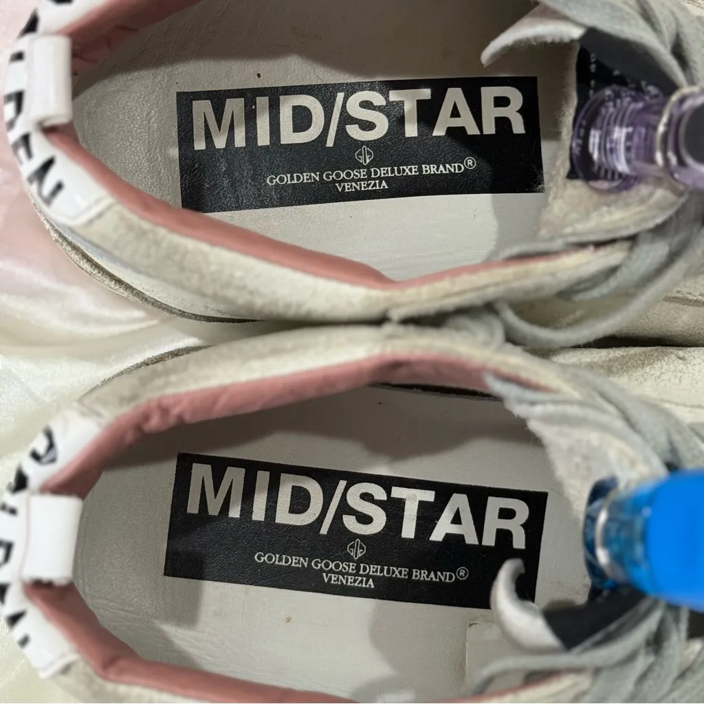 Golden Goose Mid Star Sneakers White Pink Patent Star Mid Top Size 7/37 Leather - Image 12