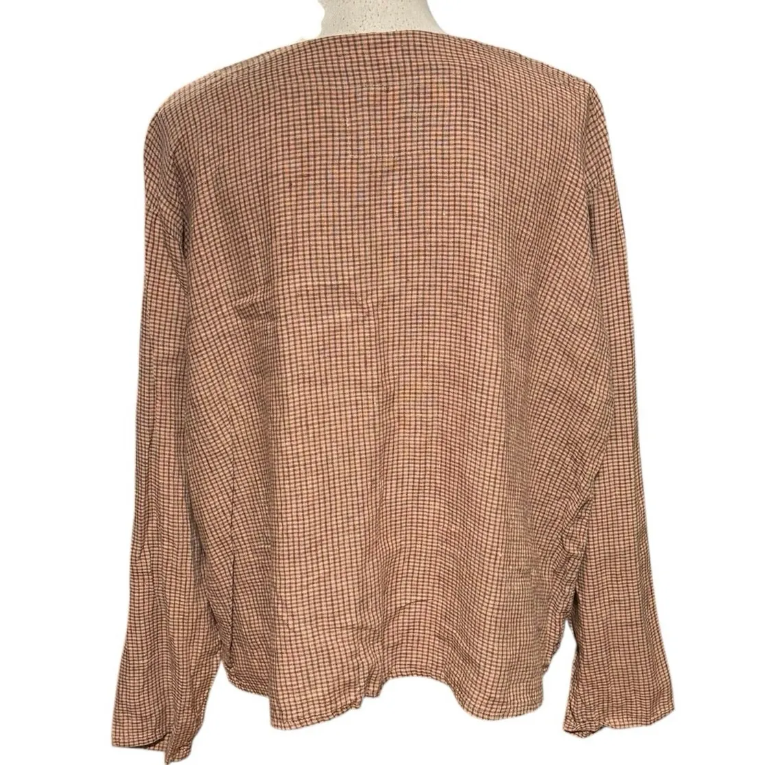 Flax Size L Oversized Boxy Fit Linen Gingham Plaid Jacket Button Front Pockets - Image 2