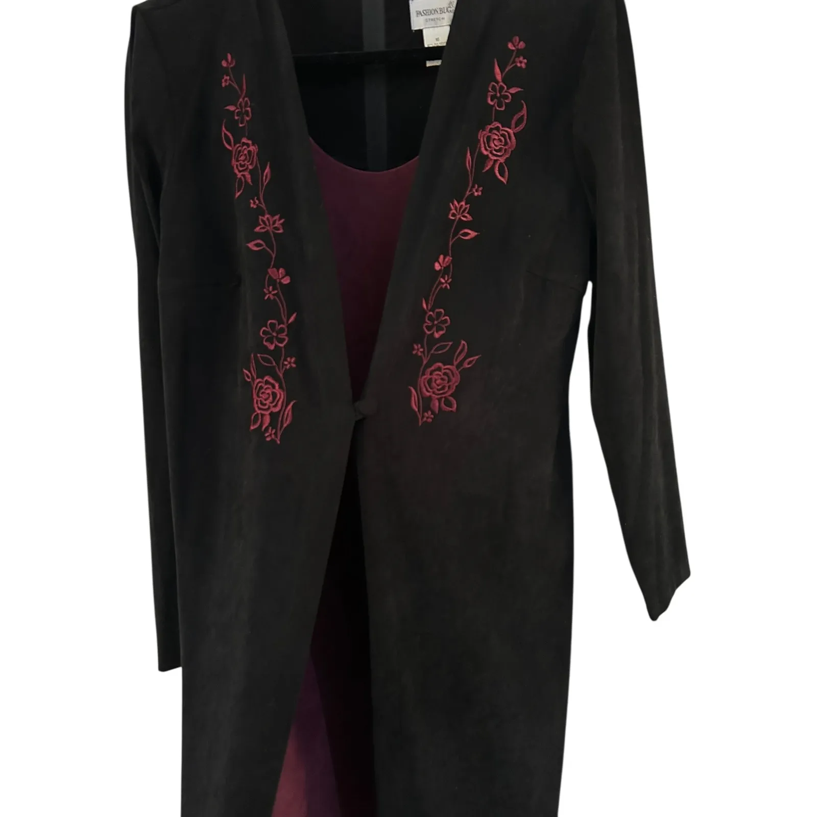 Vintage Whimsigoth Moody Black Rose Embroidered Dress Cardigan Overlay Size 16 - Image 3