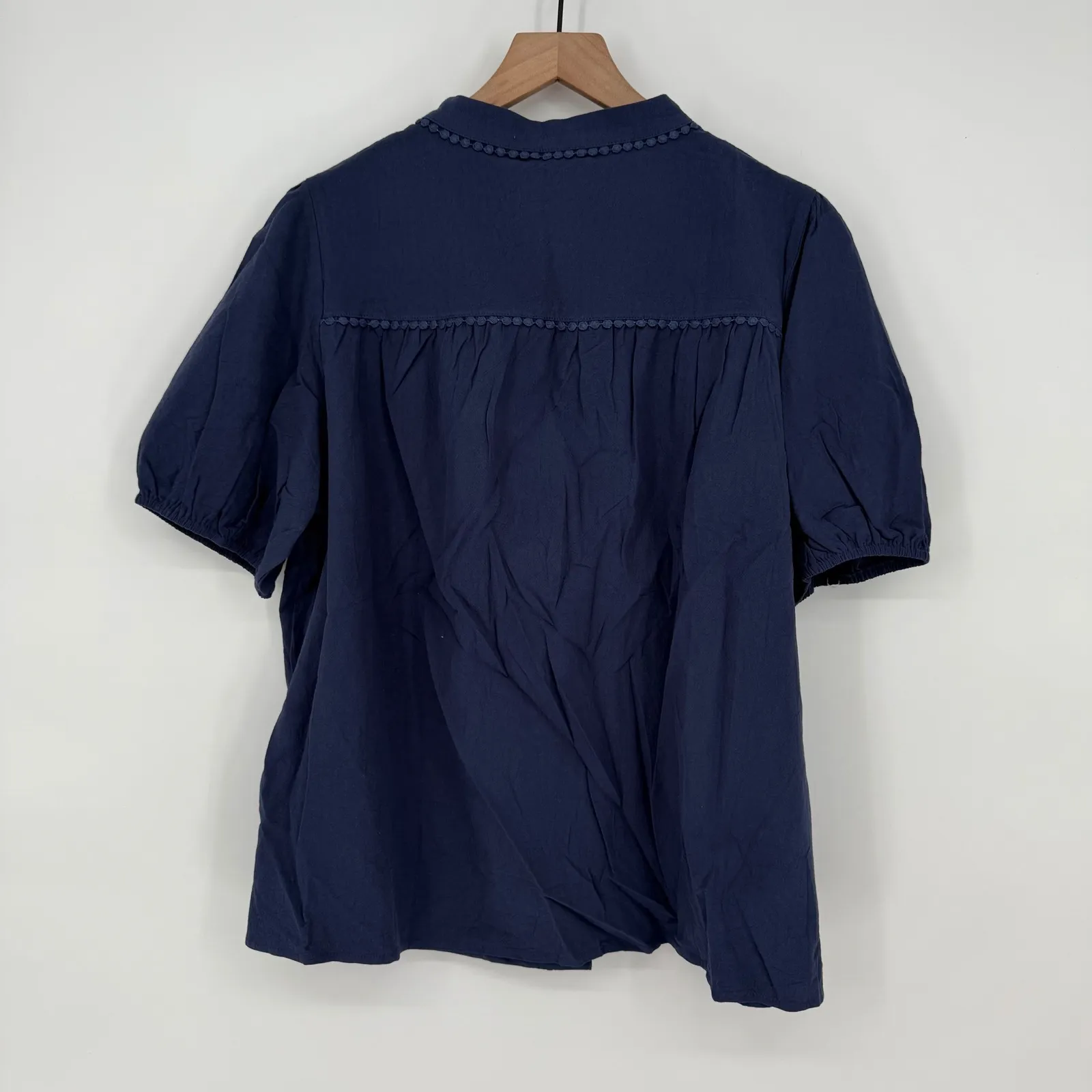 Pretty Garden Navy Blue Puff Sleeve Button Down Shirt Women's XL Casual Size undefined - Image 8