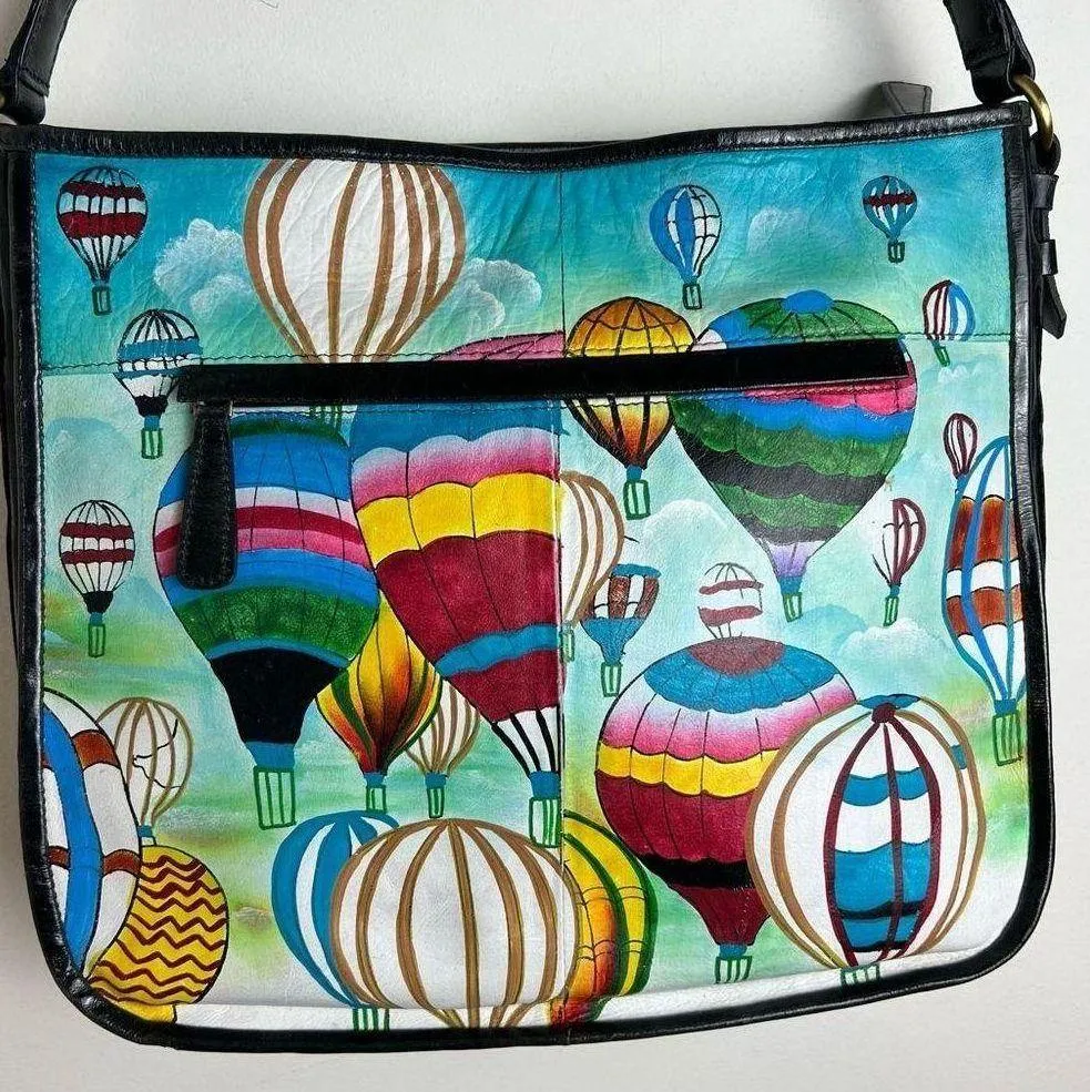 SHARIF Limited Ed Ballooning Leather Crossbody Large Tote Bag Hand Painted - Image 9