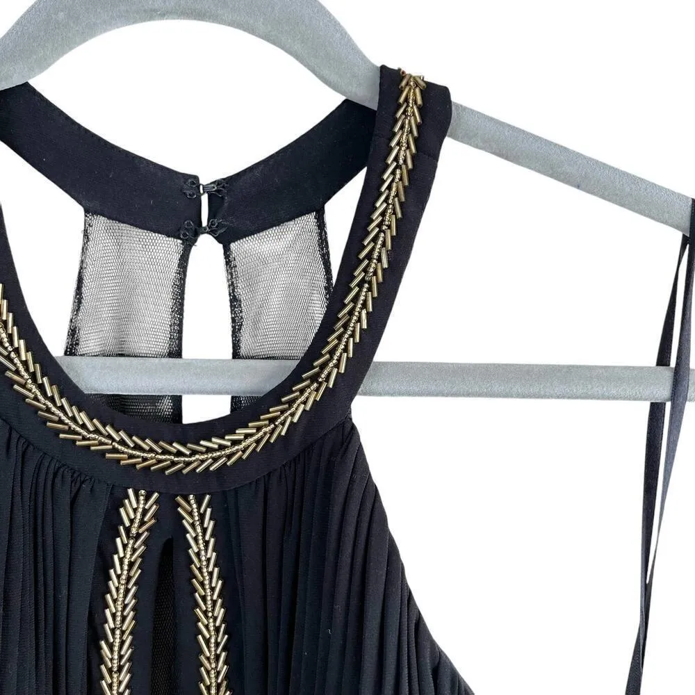 Betsy & Adam Halter Neck Beaded Black Formal Gown Maxi Dress Mesh Panels,‎ Sz 8 - Image 4