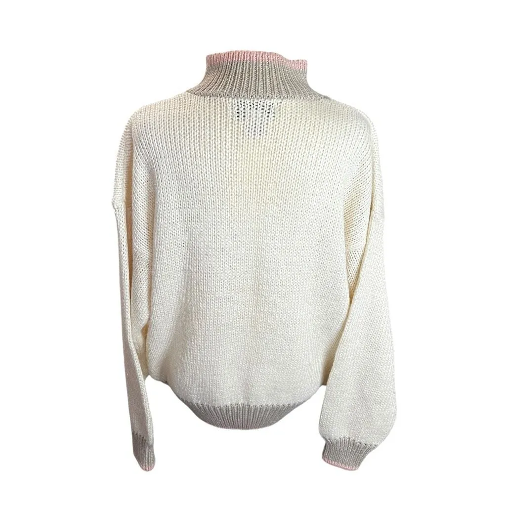 Vintage 90s High Gate Ltd Whimsical Knit Sweater Cottagecore Folk Art Tan Size XL - Image 6
