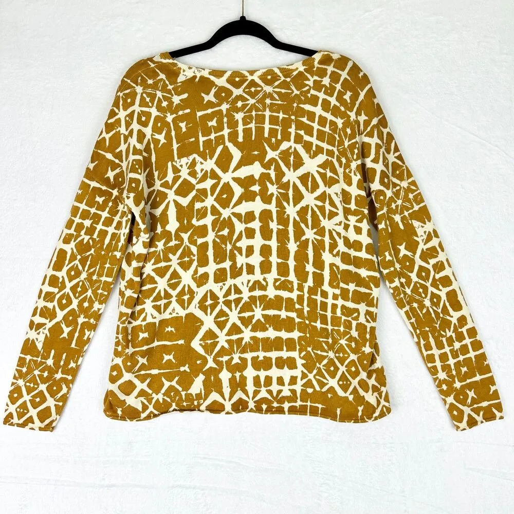 Silk Cotton Boxy Fine Knit Batik Sweater Top Size Small Gold Mustard - Image 4