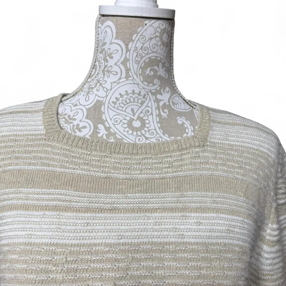 Alfred Dunner Coastal Grandma Core Neutral White and Beige Sweater Preppy - Image 3