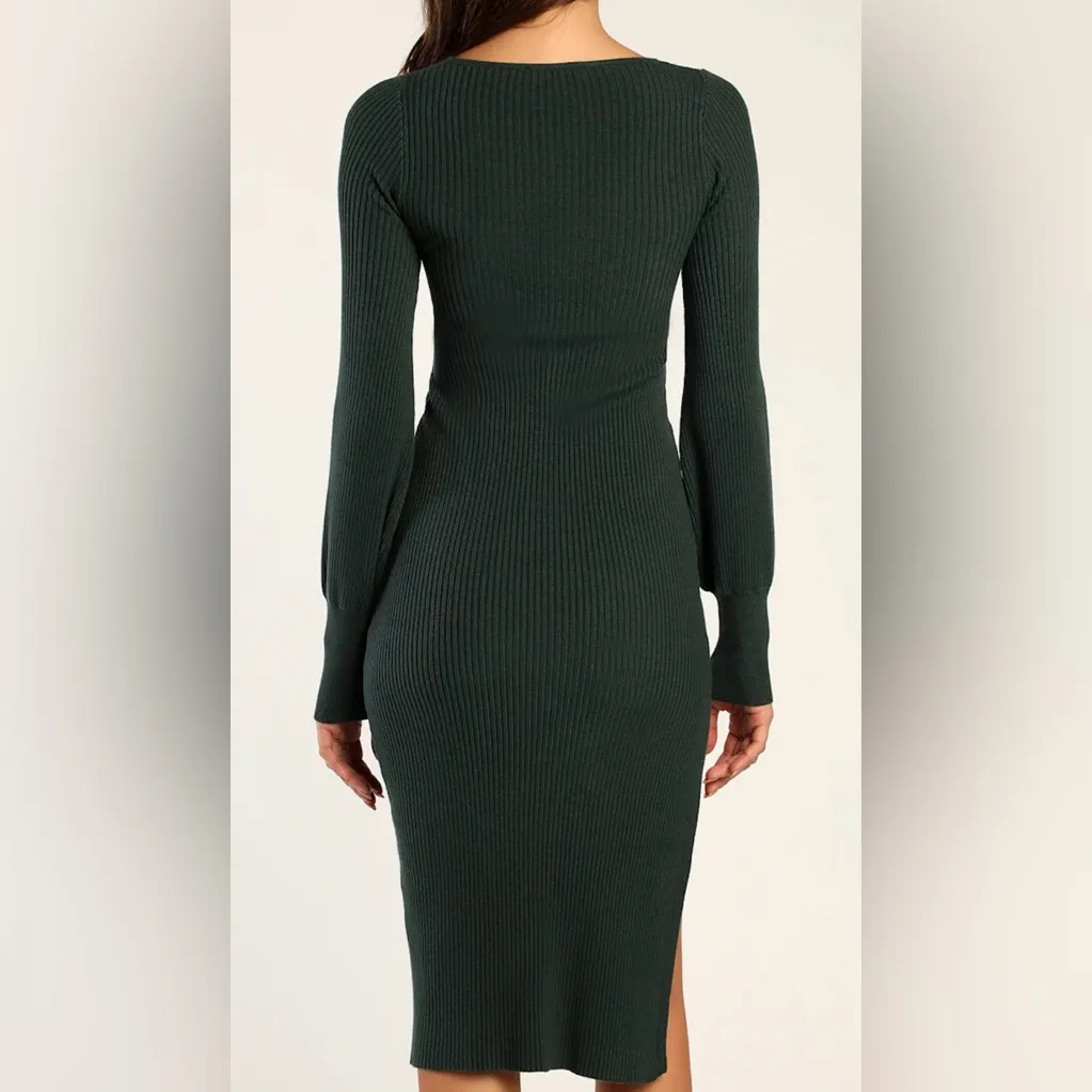Lulu's Dark Green Long Sleeve Dress - Image 4