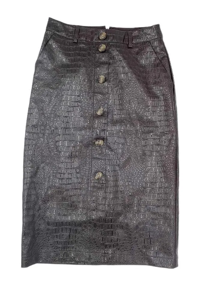 Rachel Comey x Target Brown Faux Crocodile Button Front Pencil Skirt Size 2 - Image 4