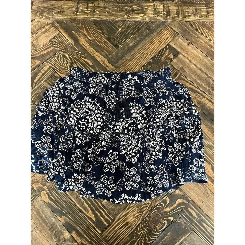 NWT Revel Navy White Cottage Core Boho Granny Hippie Western Women Medium Skirt Blue - Image 9