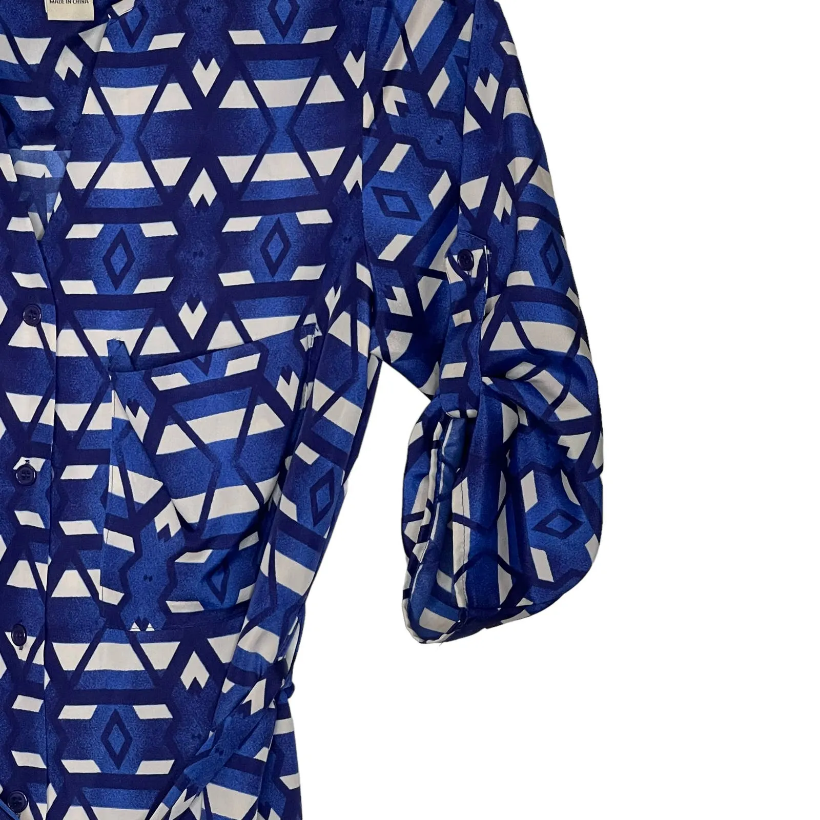 Lucky‎ Brand Geometric Print Tie Belt Shirt Dress Button Up V-Neck Small Women - Image 3