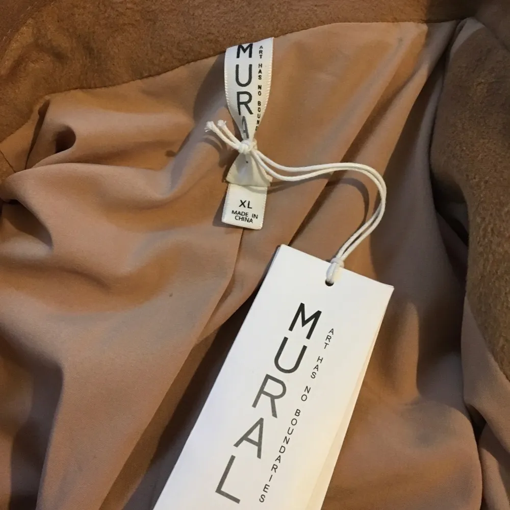 Mural Plaid Longline Coat Jacket Wool Blend Brown Size XL - Image 7