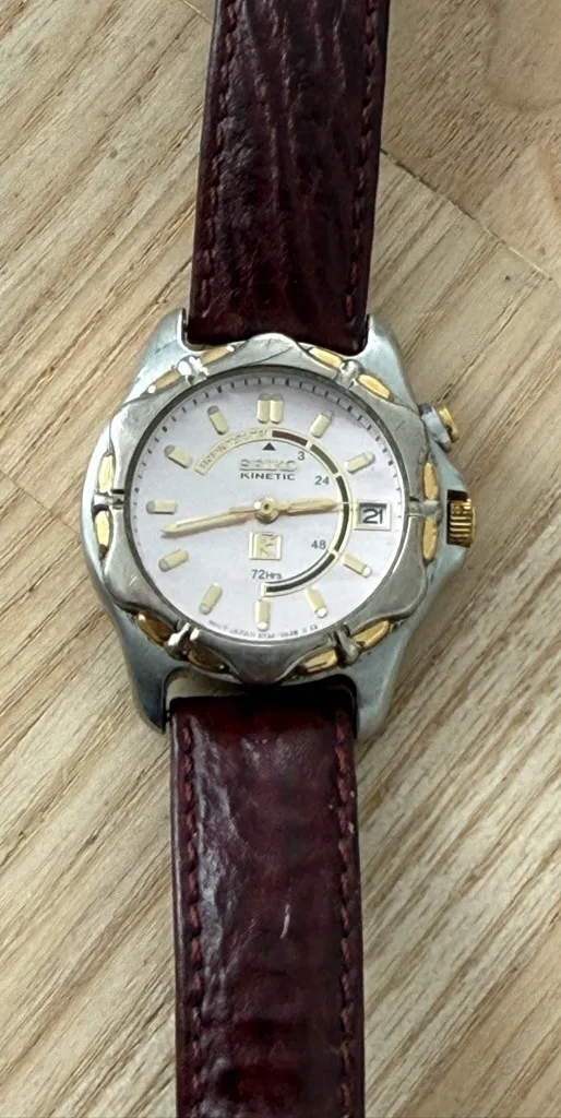 Seiko Kinetic Rare Pink Pearl Dial Automatic Vintage Ladies Watch Leather Strap - Image 1