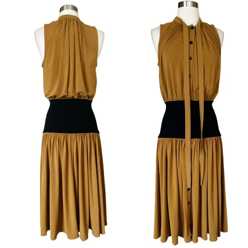 PROENZA SCHOULER Button Down Dress Knit Waistband Belt Brown Black Tie 4 NWT - Image 4