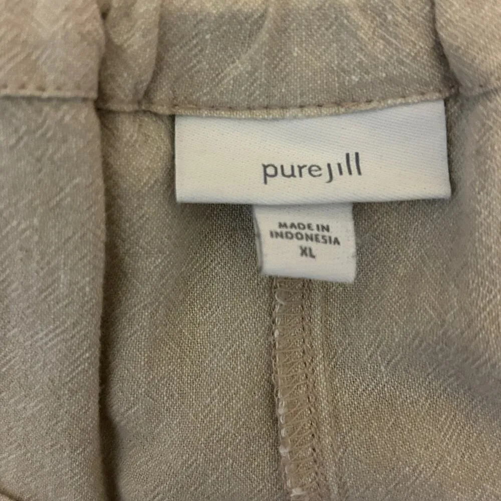 Pure Jill Women Pants XL Beige Wide Leg Linen Blend Beachy Coastal Preppy Vacay - Image 2