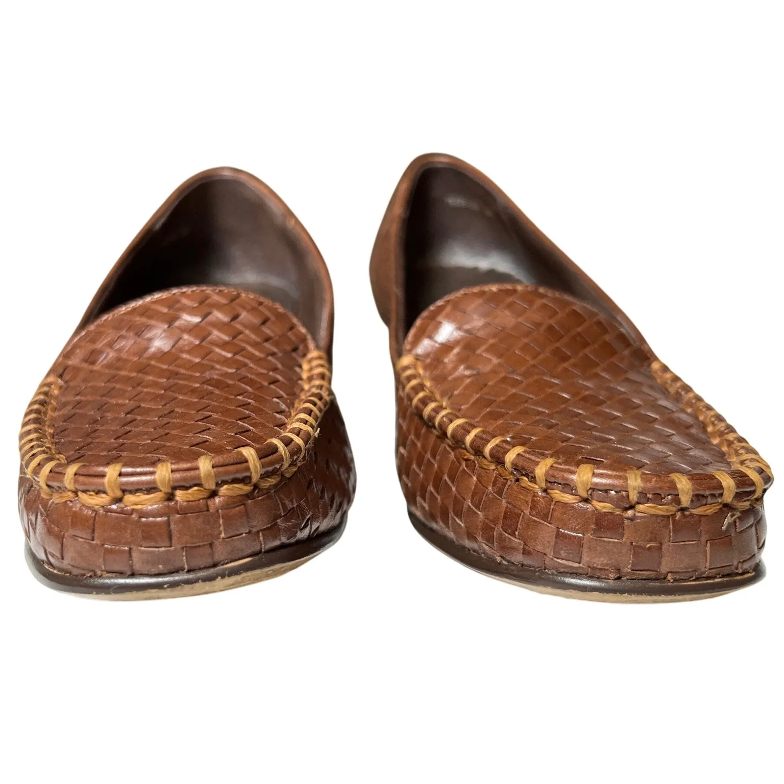 Vintage 80s 90s Trotters Women's 6M Brown Woven Leather Heels Made‎ in USA Size 6 - Image 3