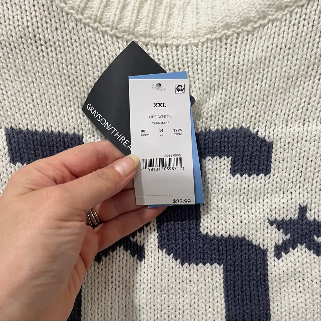 NEW Grayson Threads USA Graphic Sweater Off White Cropped Crop Knit XXL - Image 5