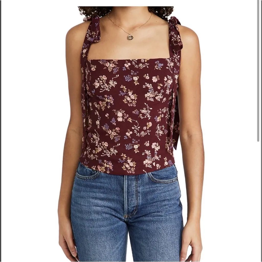 REFORMATION Ellora Top in Chantelle Burgundy Floral - Image 2