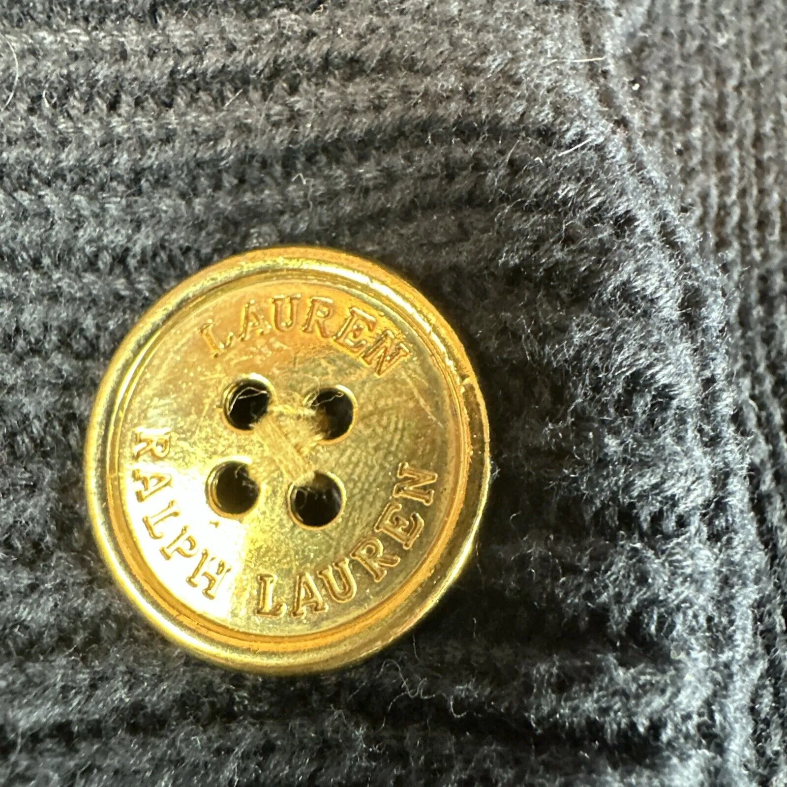 Ralph Lauren Classic Gold Button Cardigan Sweater Jacket Size L Black Cotton - Image 2