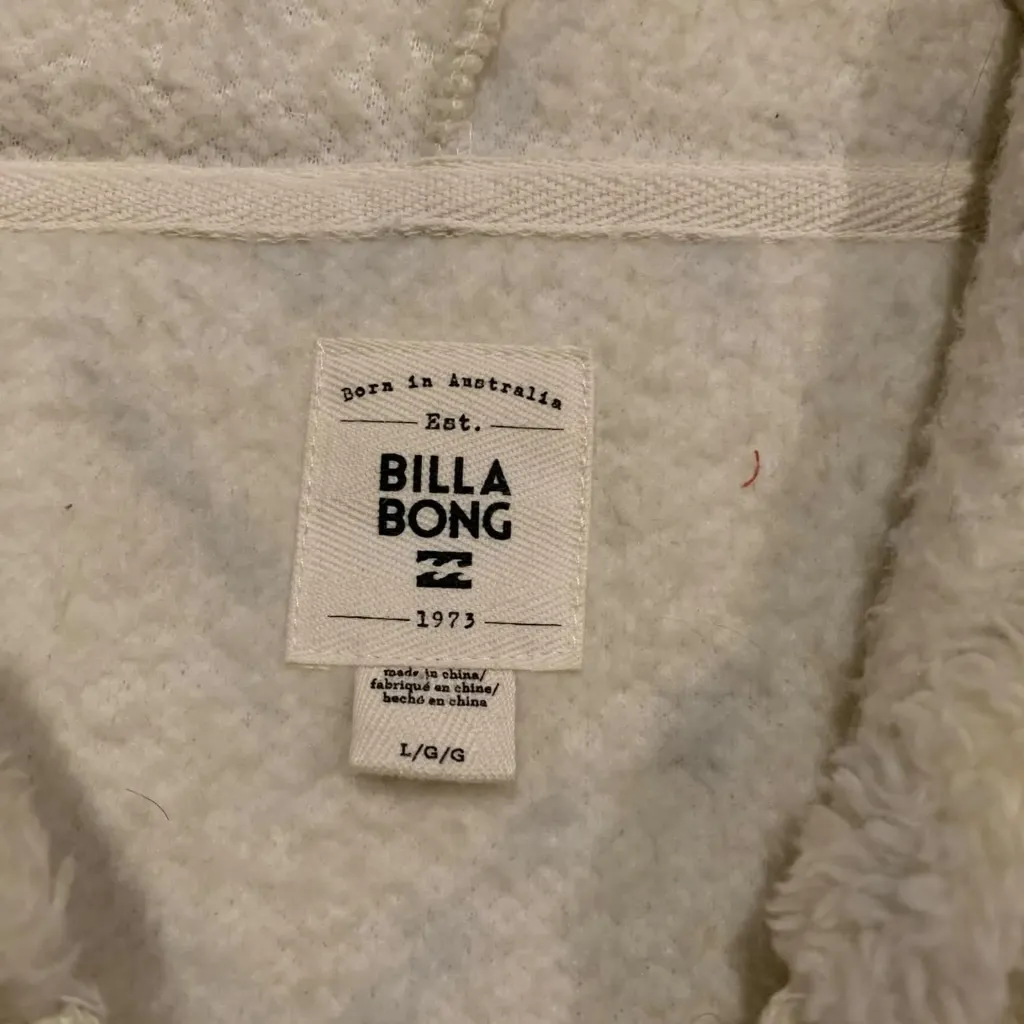 ​Billabong Sherpa Fleece Hooded Vest Cozy Boho Gorpcore Cream Chevron - Image 4