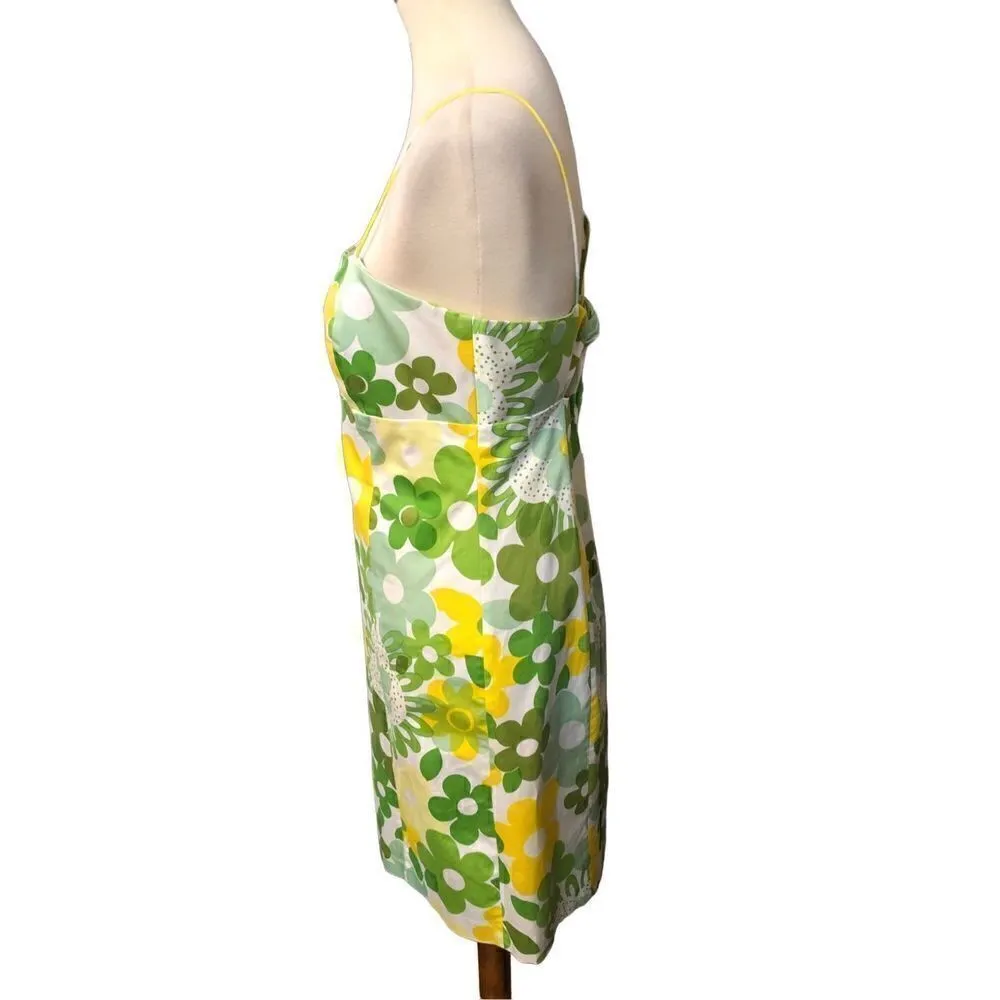 Nine West yellow green and white floral spaghetti strap rockabilly dress size 10 - Image 4