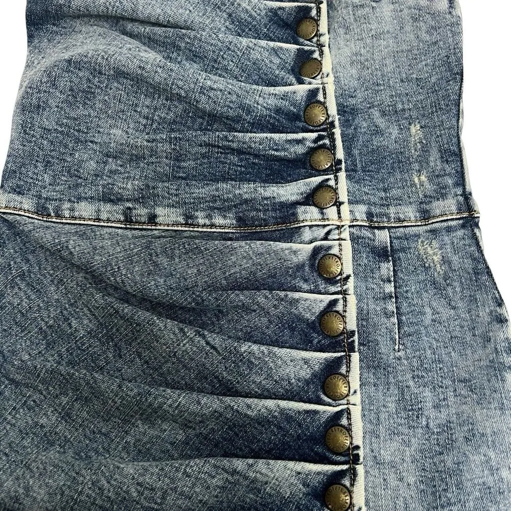 Retrofete Megh Strapless pleated Denim Mini Dress Marble Sky Button Front XS - Image 8