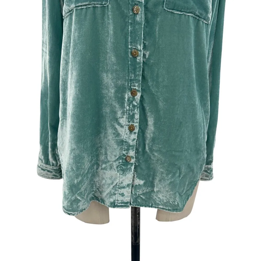 Anthropologie Pilcro Mara Relaxed Velvet Buttondown Top Teal‎ Blue Size US 2 - Image 5