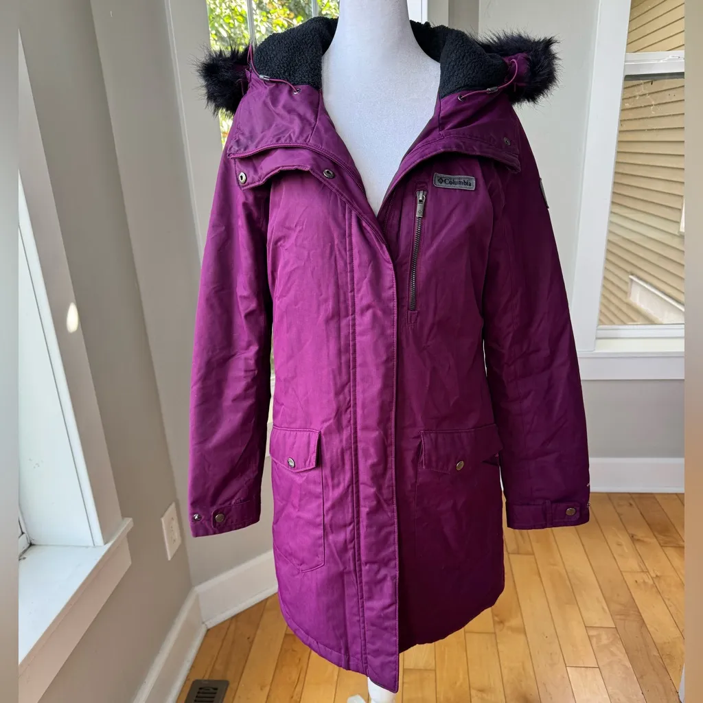 Columbia Purple Black Faux Fur Hooded Anorak Parka Winter Jacket Size Small - Image 15