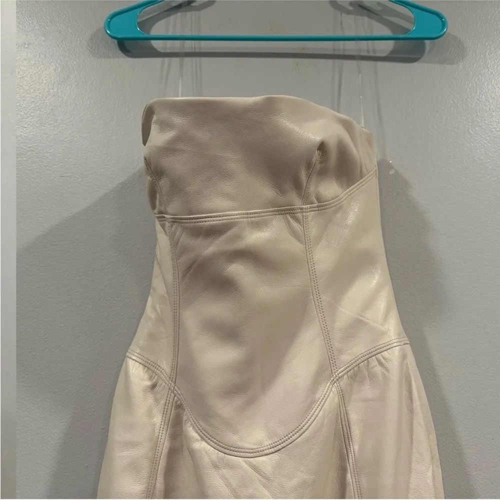 House Of CB Dress Camilla Faux Vegan-Leather Strapless Boned Midi Ivory S - Image 5