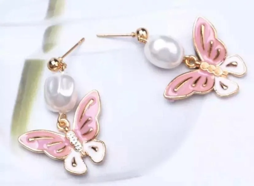 Butterfly Pearl Rhinestones Stud Earrings - Image 2