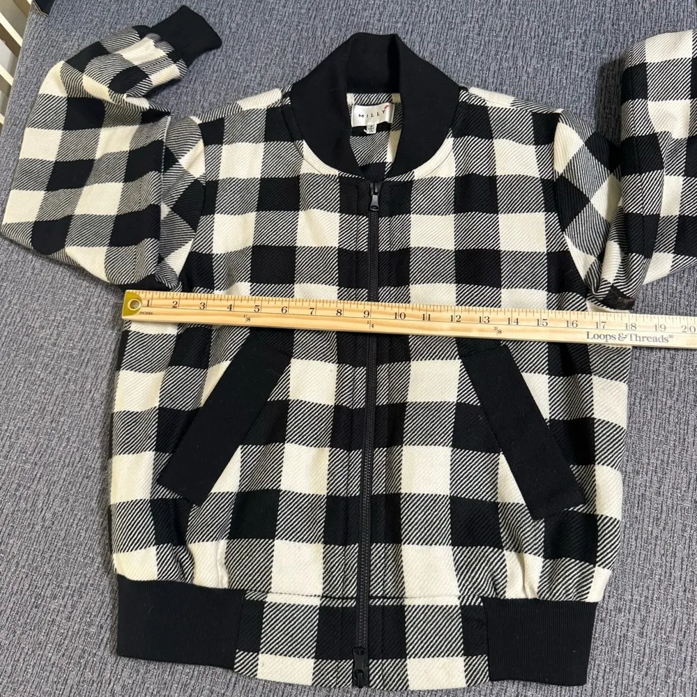Milly Black and White Plaid Wool Zip Up Bomber Jacket - Image 14