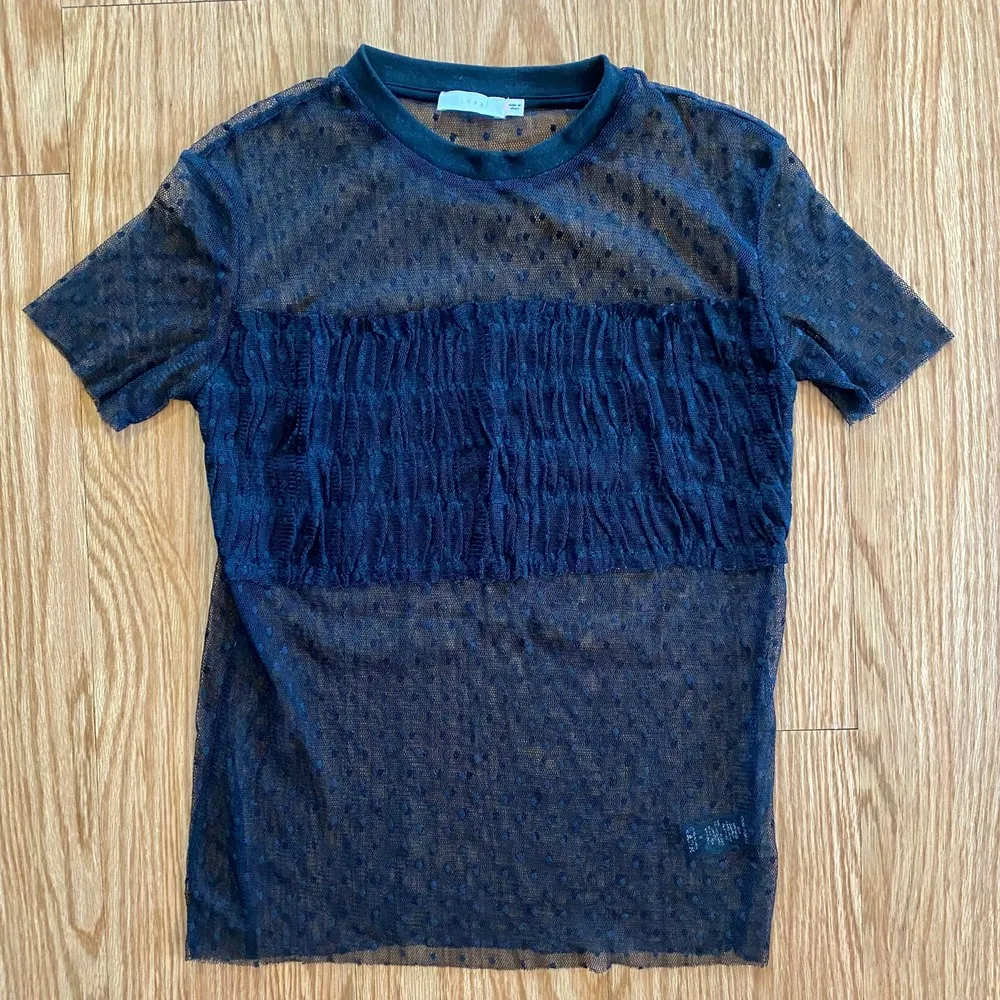 Lush Sheer Black Lace Whimsygoth Polka Dot T-Shirt Blouse Womens Small - Image 2