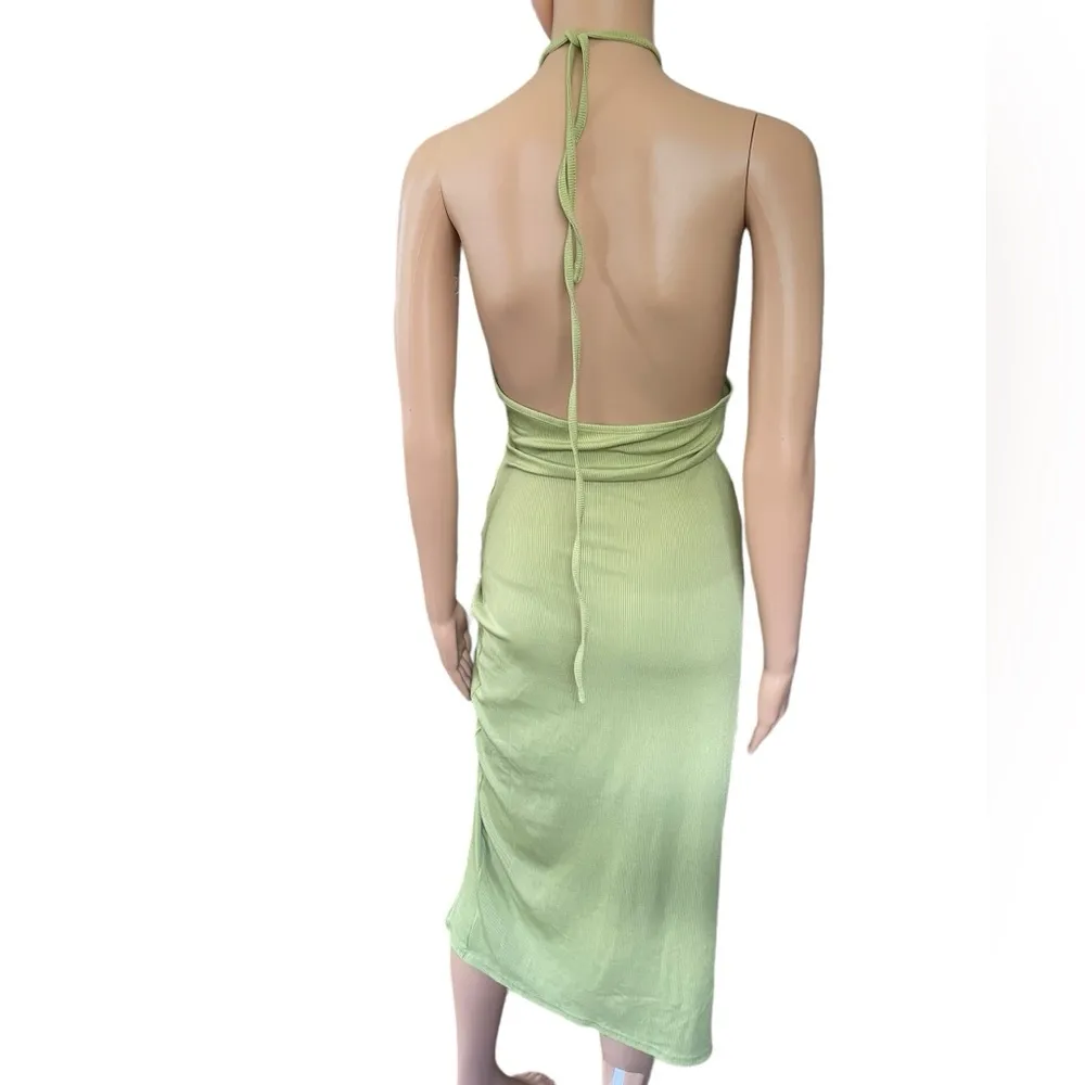 Zaful Green Sexy Sultry Strappy Cutout Beach Vacation Club Ribbed Halter Dress - Image 5