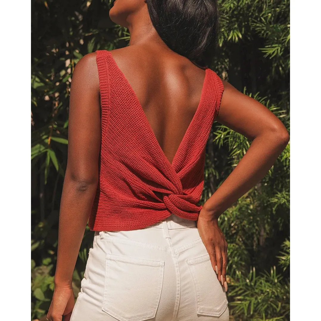 Lulus Tank Top‎ Womens X Small Rust Red Lets Get Away Knit Twist Back - Image 4