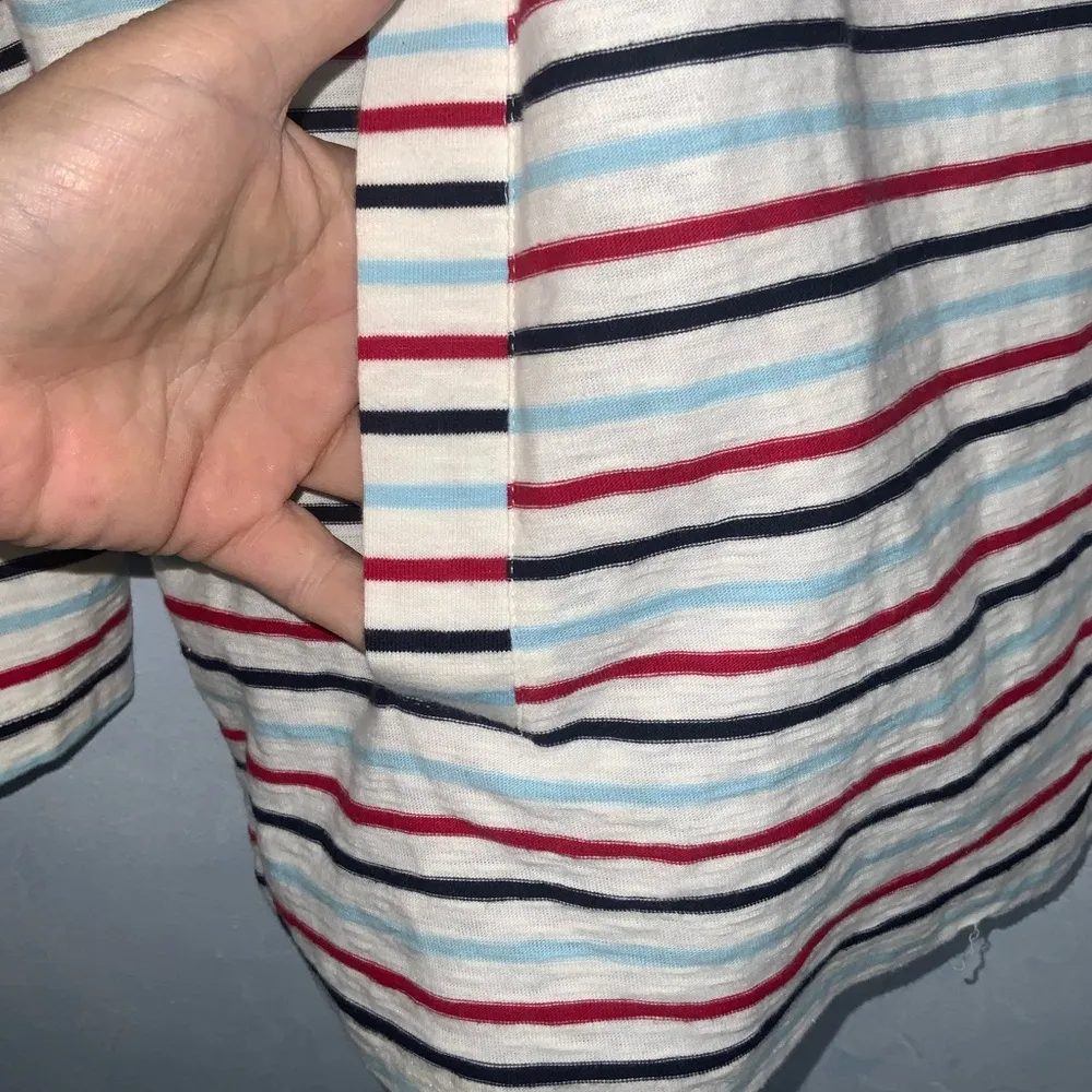 Red White & Blue Striped 1/4 Zip Hoodie Pockets Cotton Large - Image 5