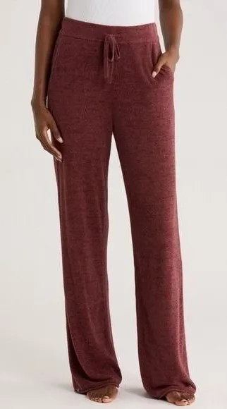Barefoot Dreams CozyChic Ultra Lite Rib Rolled Edge Pants, Large, Burgundy NWT - Image 1