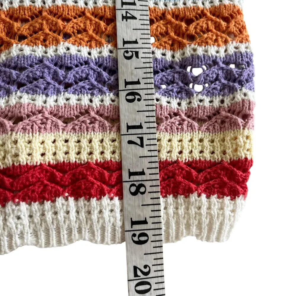 Suncoo Panaca Multicolor Striped Knit Puff Sleeve Crewneck Sweater Size Small White - Image 11