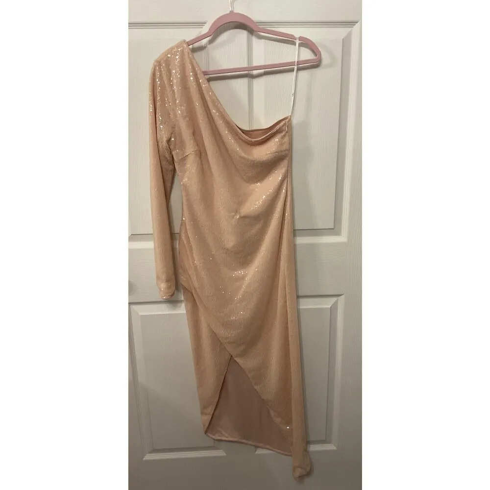 Lulus Deja Vu Pale Pink Sequin One-Shoulder Dress, M - Image 5