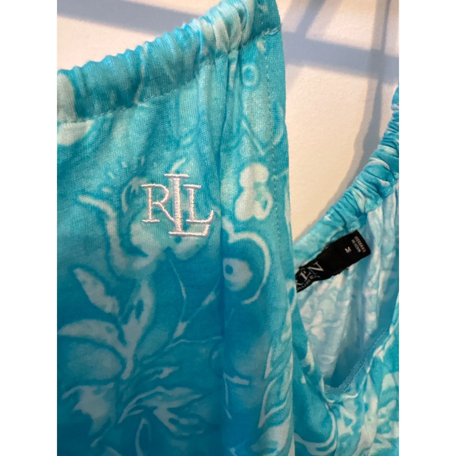 Brand New Lauren Ralph Lauren Women's Medium Turquoise Blue Print Sleep Dress - Image 4