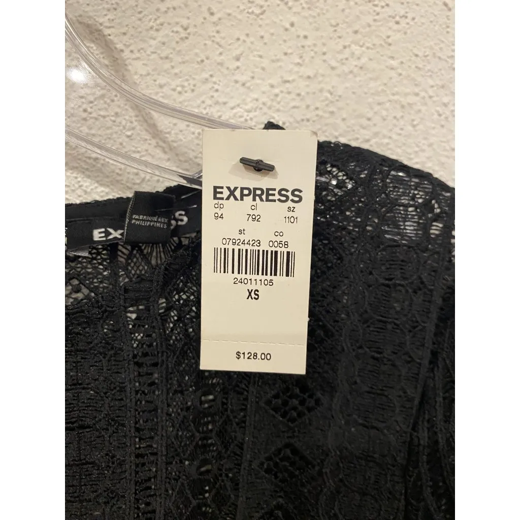 Express Dress Womens XS Black Lace Tiered Ruffle Short Sleeve Cocktail Mini - Image 3