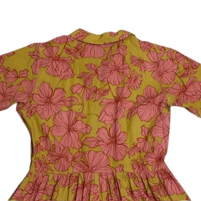 Downeast Floral Midi Dress Button Down Short Sleeve Green Pink Cottagecore‎ Sz M - Image 10