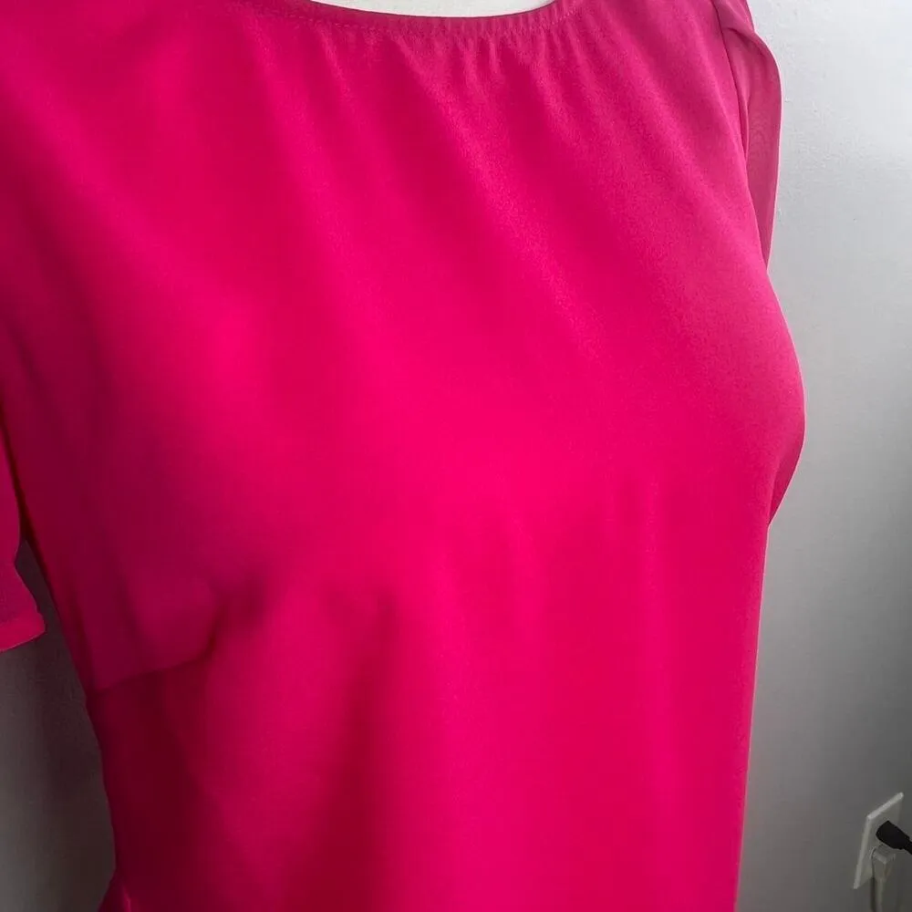 Bisou Bisou Short Sleeve Ruffle Back Top Size XS  Barbie Pink Feminine - Image 3