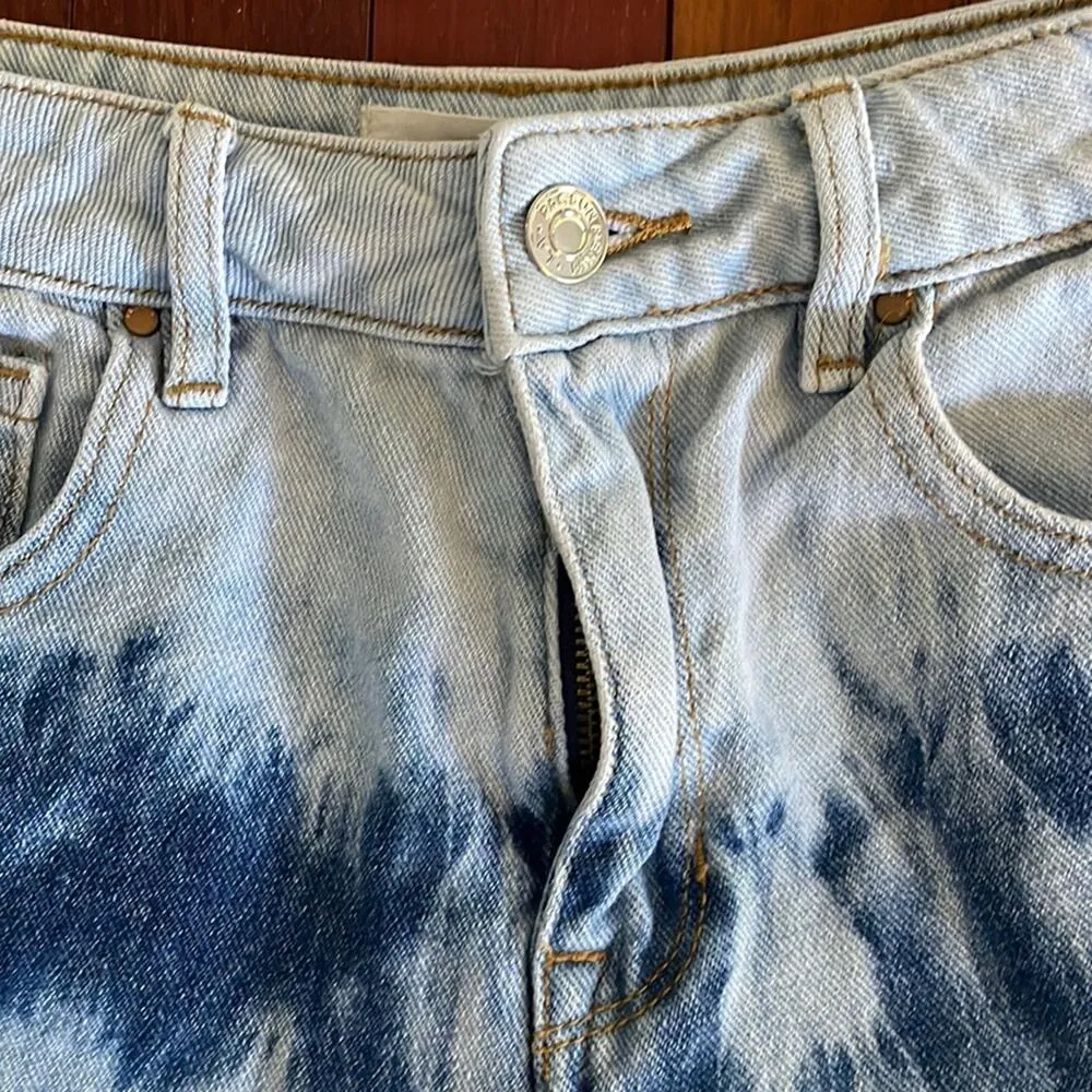 PacSun Blue Tie Dye High Rise Denim Shorts Size 26 Festival Spring Cutoff Grunge - Image 2