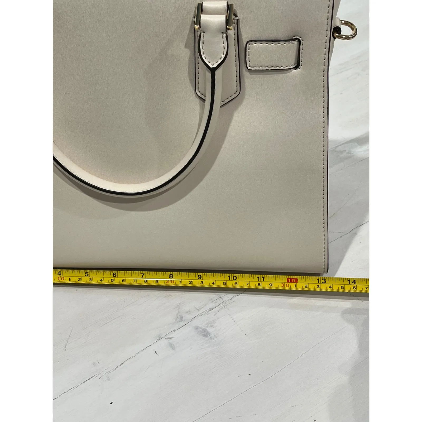 Michael Kors Tote Handbag Cream  
Medium Woven Satchel Gold Lock‎ Key Charm - Image 9