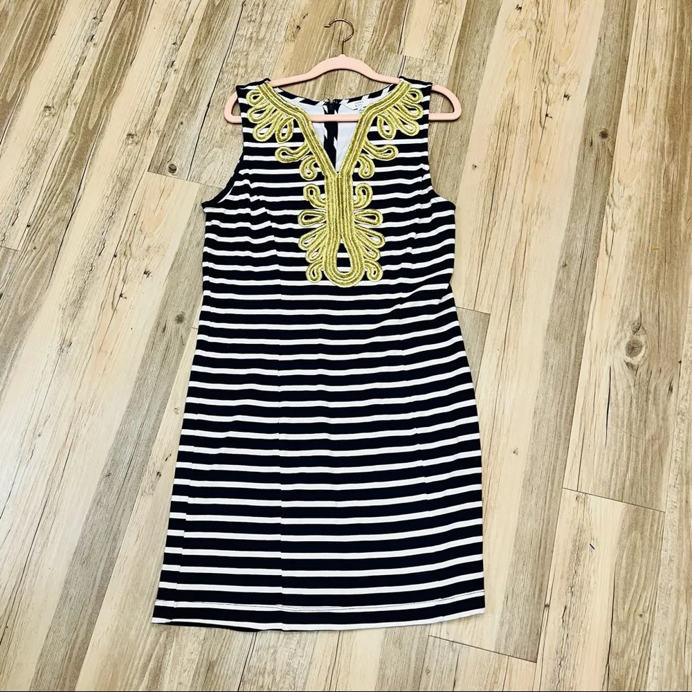 Crown & Ivy Women's Shift Dress Navy/White Stripe with Gold Accent sz Me… - Image 81