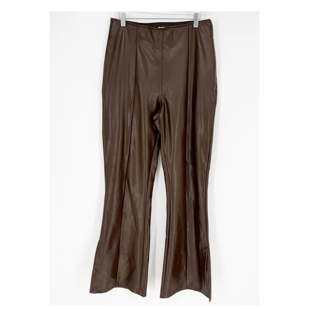 Abercrombie & Fitch Vegan Leather Slit Leg Flare Pants L Brown - Image 2