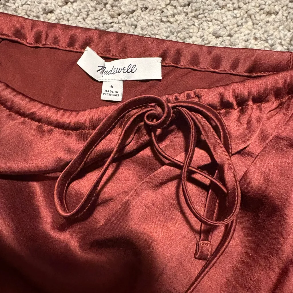 Madewell Rust Silky Satin Skirt with Drawstring tie Waist - Image 2