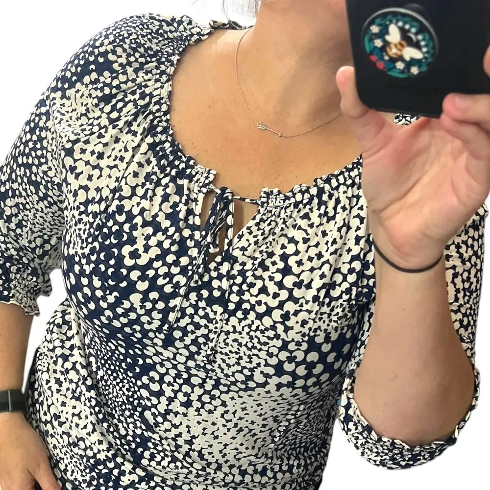 Talbots SMALL Split Neck Keyhole Tie Elastic Collar Cuff 3/4 Sleeve Blouse - Image 2