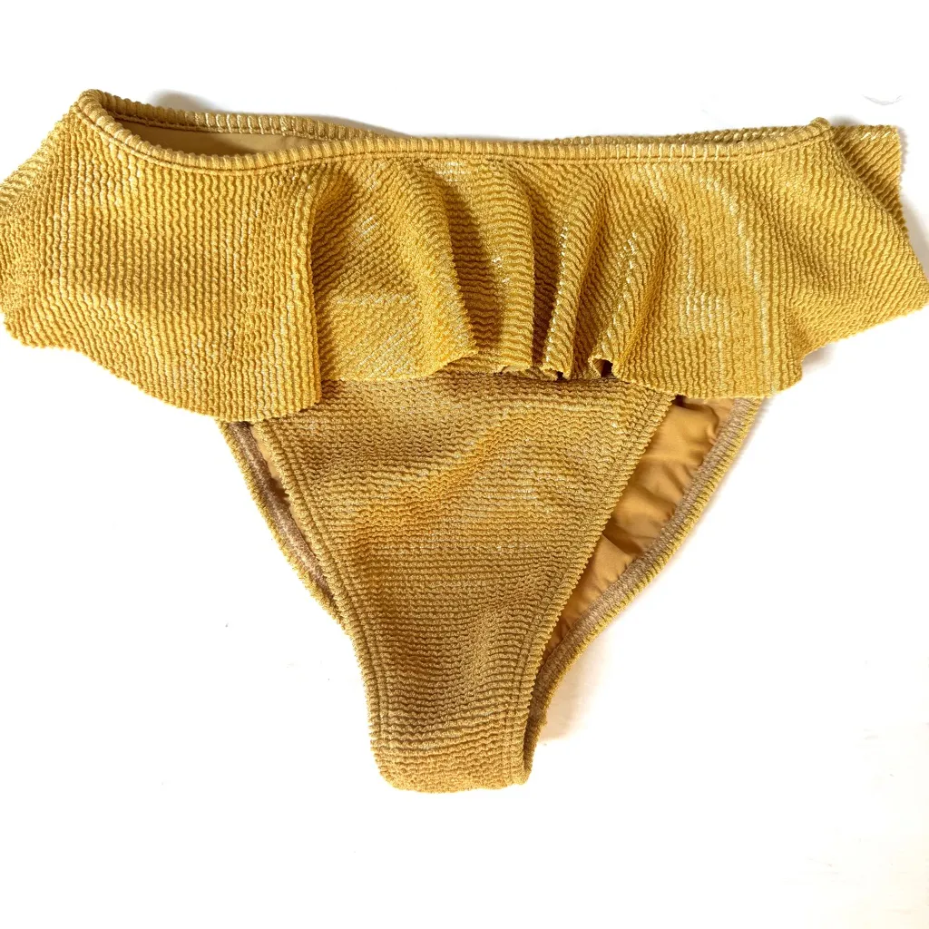 NWOT Montce Goldie Tamarindo Ruffle Bikini Bottoms w/ Hygenic liner size Large Gold - Image 9